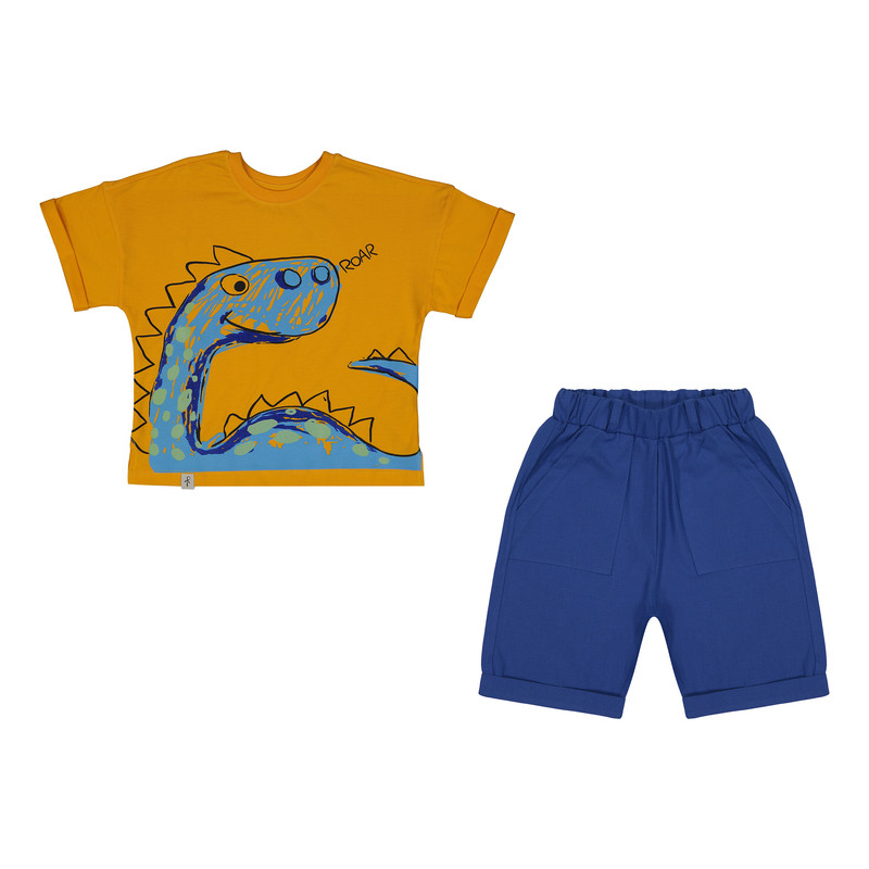 ست تی شرت و شلوارک پسرانه سون پون مدل 13911092 رنگ خردلی