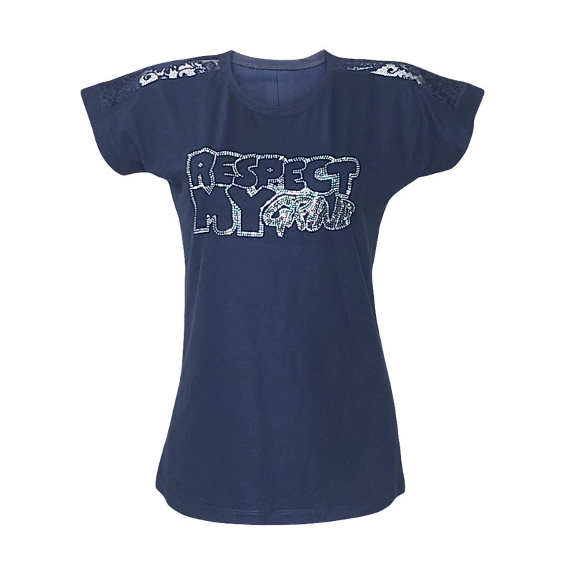 بلوز آستین کوتاه زنانه مدل دانتل رنگ سرمه ای