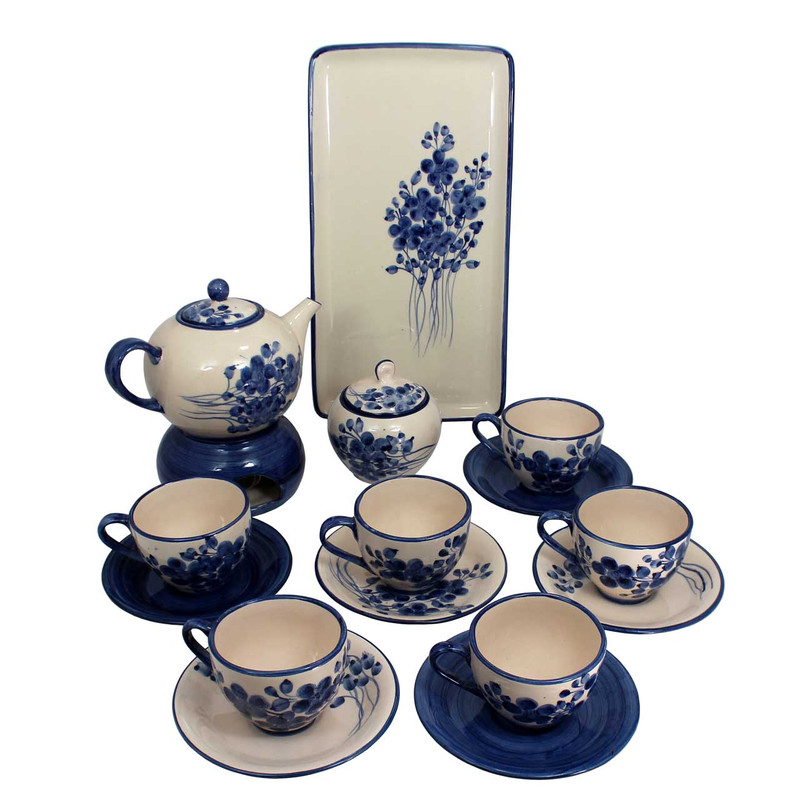 سرویس چایخوری 16 پارچه سرامیکی دست نگار طرح گل برونزا