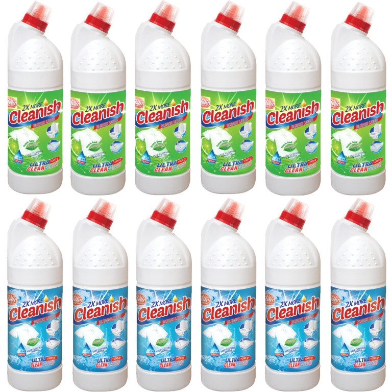 مایع سفید کننده و تمیز کننده سطوح کلینیش مدل Regular-Lime وزن 1000 گرم بسته 12عددی