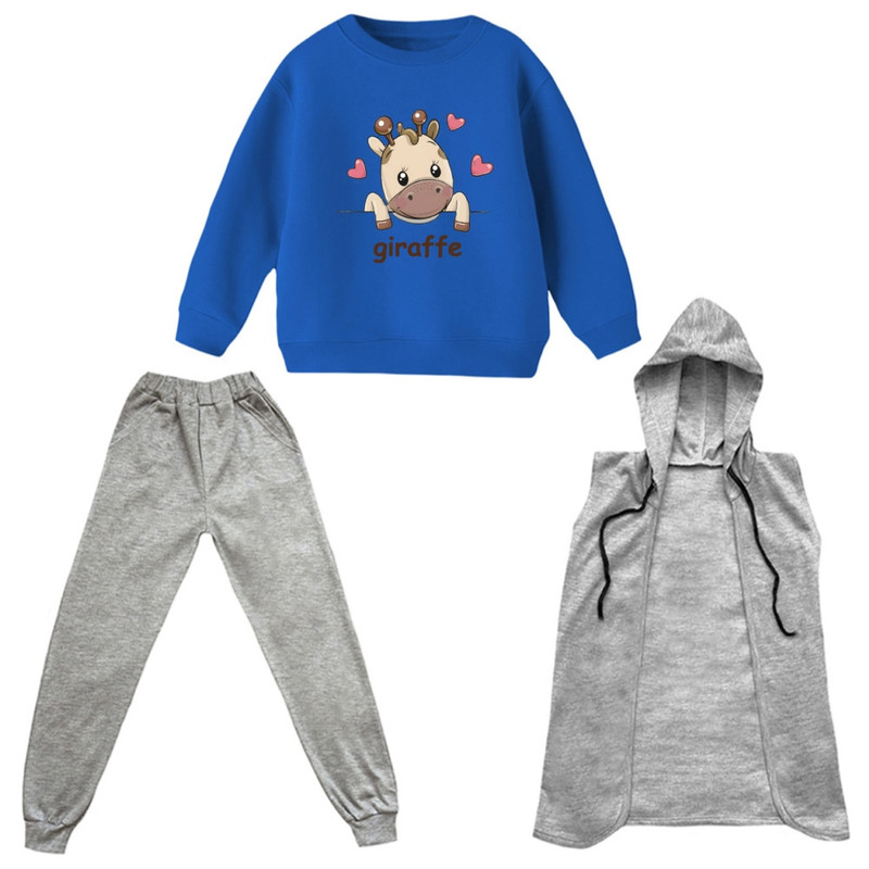 ست 3 تکه لباس دخترانه مدل زرافه کد ۴ رنگ آبی