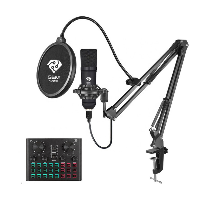 خرید و قیمت میکروفون استودیویی جم آدیو مدل GA-800 به همراه کارت صدا V8Plus