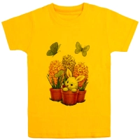 تی شرت آستین کوتاه دخترانه مدل گل سنبل D33 رنگ زرد