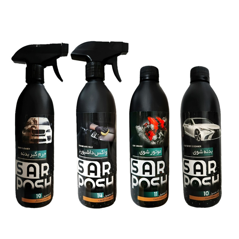 واکس داشبورد و جرم گیر بدنه و موتور شوی و بدنه شوی خودرو سرپوش کد 4 حجم 2000 میلی لیتر مجموعه 4 عددی