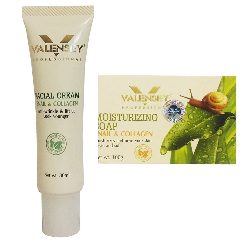 پک دو عددی کرم لیفتینگ صورت و صابون سفت کننده حلزون والنسی مدل Snail and Collagen