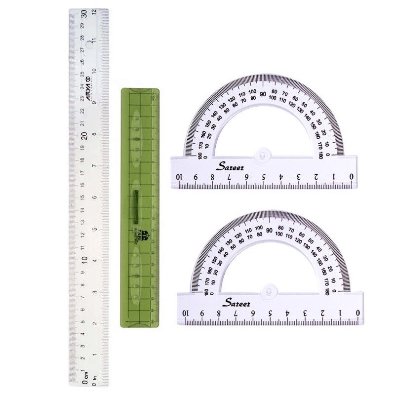 خط کش 30 سانتی متری آریا مدل آریانا به همراه خط کش 20 سانتی متری و نقاله مجموعه 4 عددی