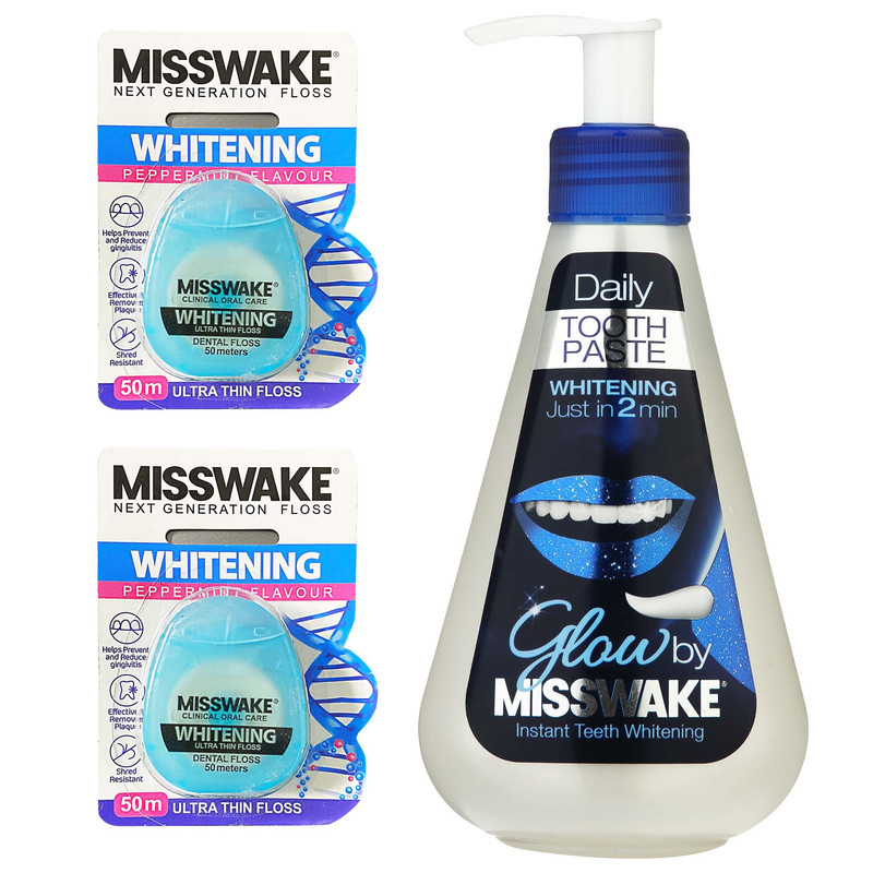 خمیر دندان میسویک مدل Daily Whitening حجم 185 میلی لیتر به همراه نخ دندان میسویک مدل Whitening بسته 2 عددی