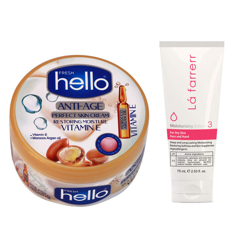 کرم مرطوب کننده لافارر کد 3 حجم 75 میلی لیتر به همراه کرم مرطوب کننده هلو فرش مدل آرگان حجم 240 میلی لیتر