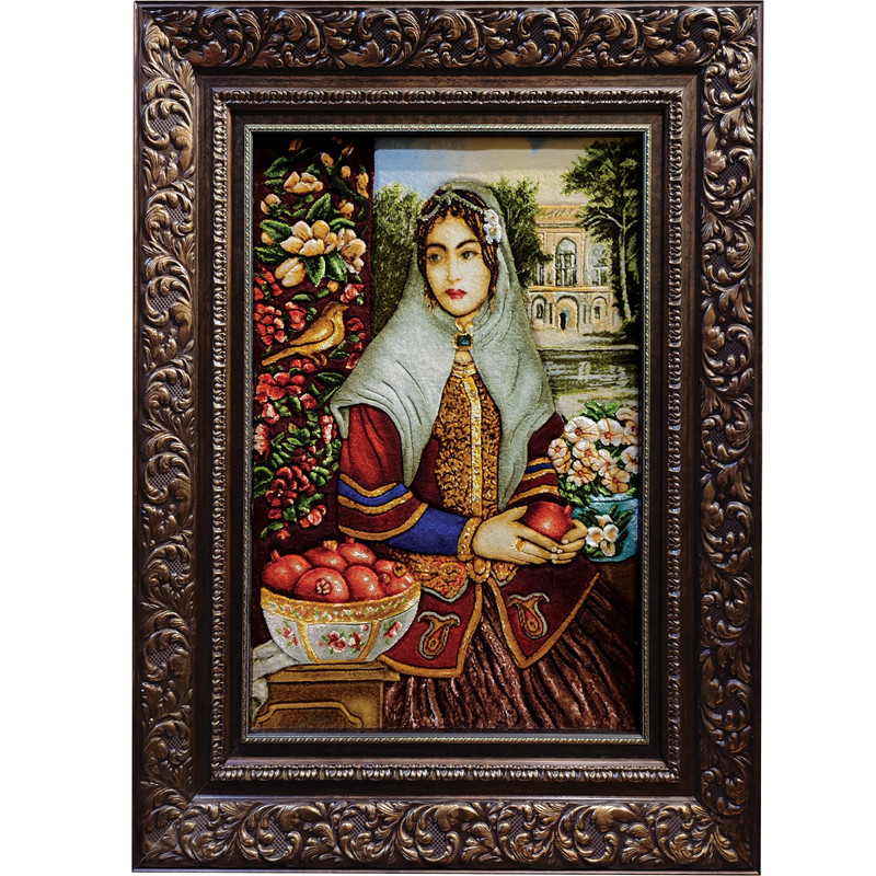 تابلو فرش دستبافت طرح دختر قاجار مدل RAR40