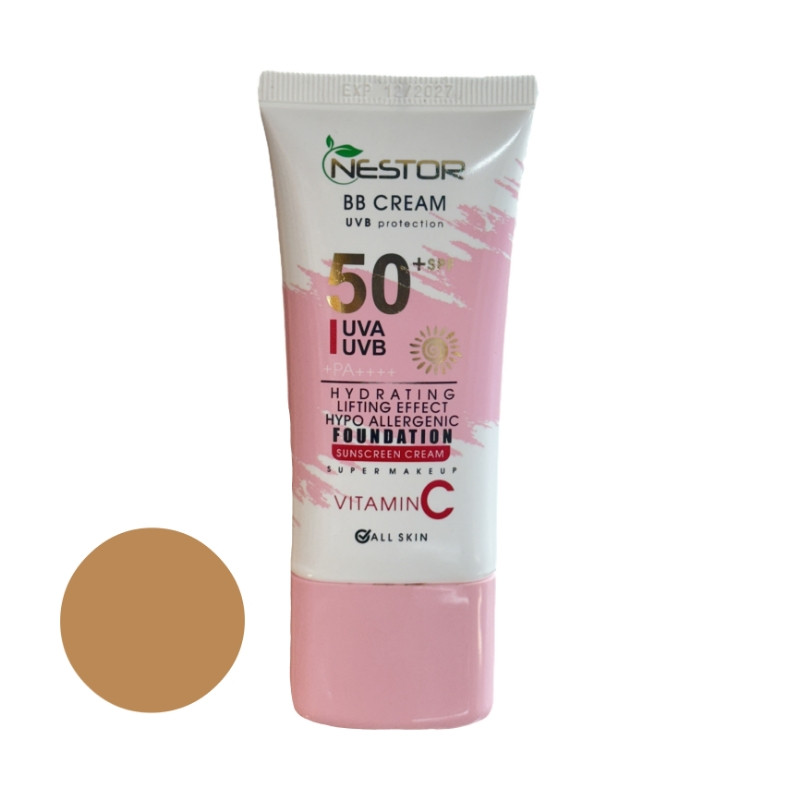 خرید و قیمت کرم ضد آفتاب رنگی نستور SPF 50 شماره 3 مدل ویتامین c مناسب پوستهای خشک حجم 50 میلیلیتر