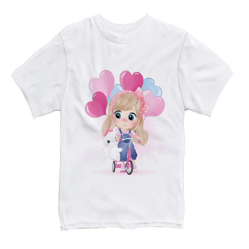 خرید و قیمت تی شرت آستین کوتاه دخترانه مدل G11 طرح دخترک دوچرخه سوار
