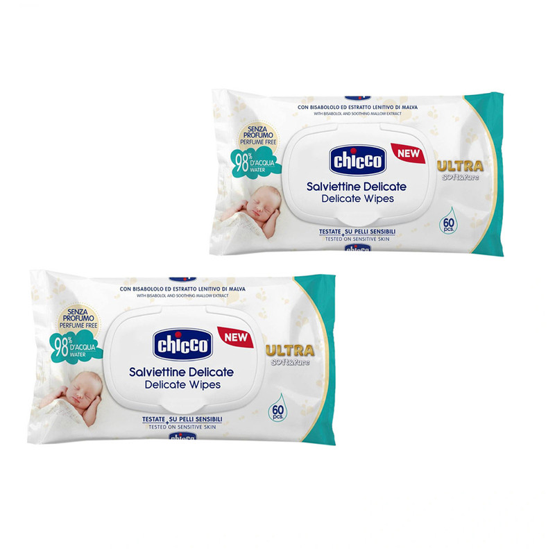 دستمال مرطوب کودک چیکو مدل C9163.6 بسته 60 عددی مجموعه 2 عددی