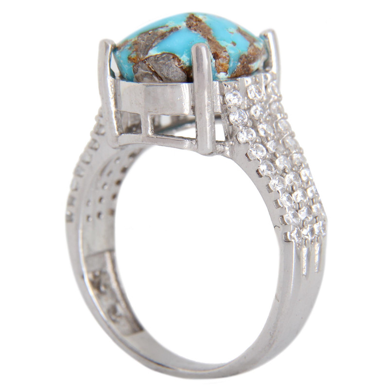 انگشتر نقره زنانه مدل فیروزه نیشابوری مخراج برلیان آبکاری رادیوم کد AWR_1716