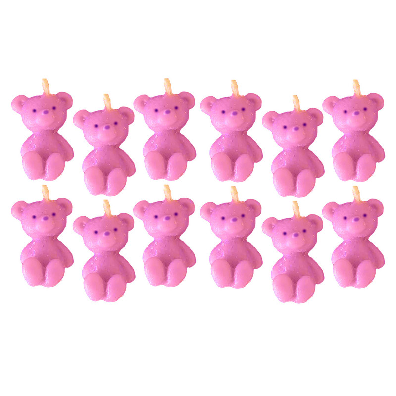 شمع دست ساز مدل استوانه ای طرح خرس تدی کد 01 مجموعه 12 عددی