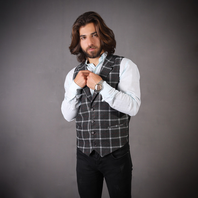 خرید و قیمت جلیقه مردانه مدل سناتور چهارخانه درشت 3-3