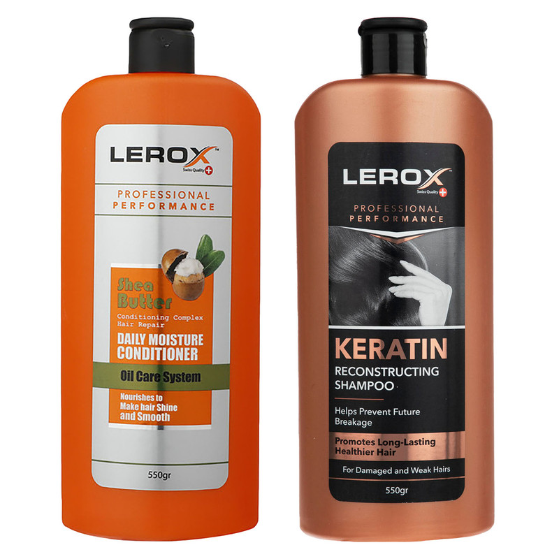 نرمکننده مو لروکس مدل روزانه شیباتر وزن 550 گرم به همراه شامپو مو لروکس مدل کراتین وزن 550 گرم