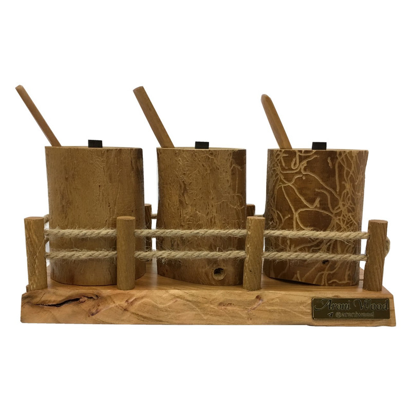 خرید و قیمت جا ادویه ای 3 پارچه آرونی چوب طرح روستیک مدل RONIKA