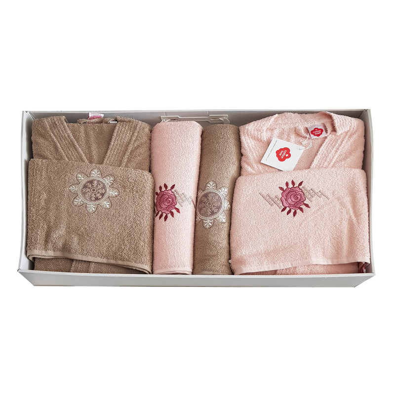 سرویس حوله پالتویی 6 تکه کاتن باکس مدل Pudra Bej