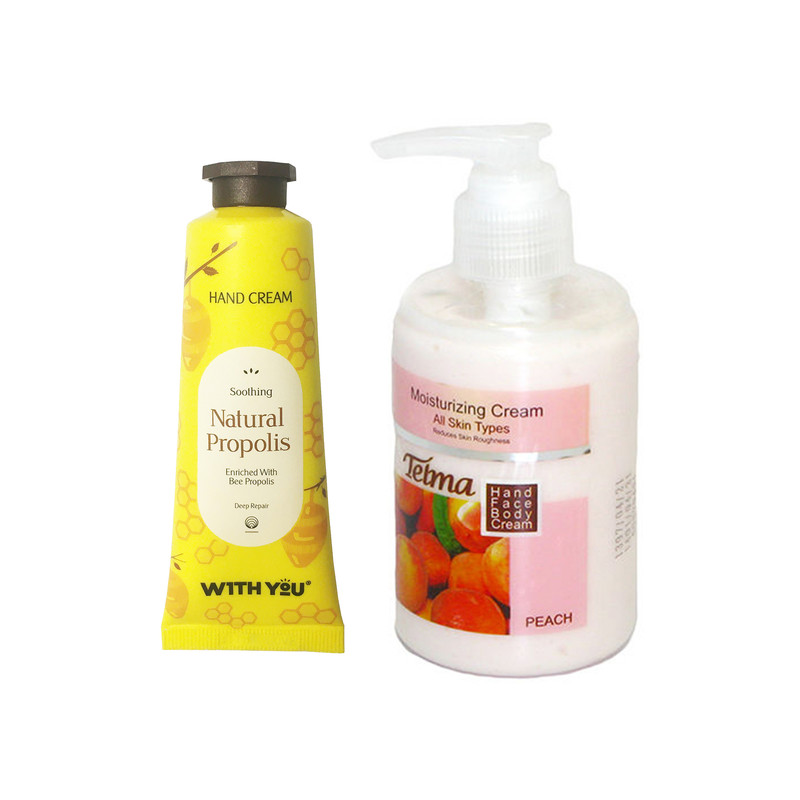 کرم آبرسان و مرطوب کننده تلما مدل هلو حجم 200 میلی لیتر به همراه کرم مرطوب کننده ویت یو مدل Natrual Propolis حجم 50 میلی لیتر
