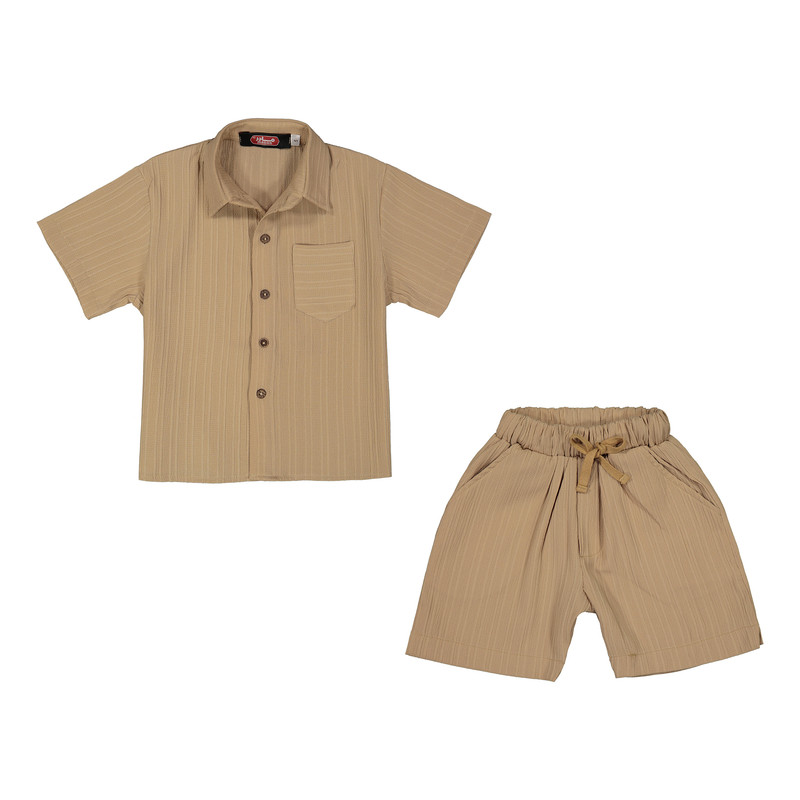 ست پیراهن و شلوارک پسرانه مادر مدل کالچو کد 27 رنگ نسکافهای