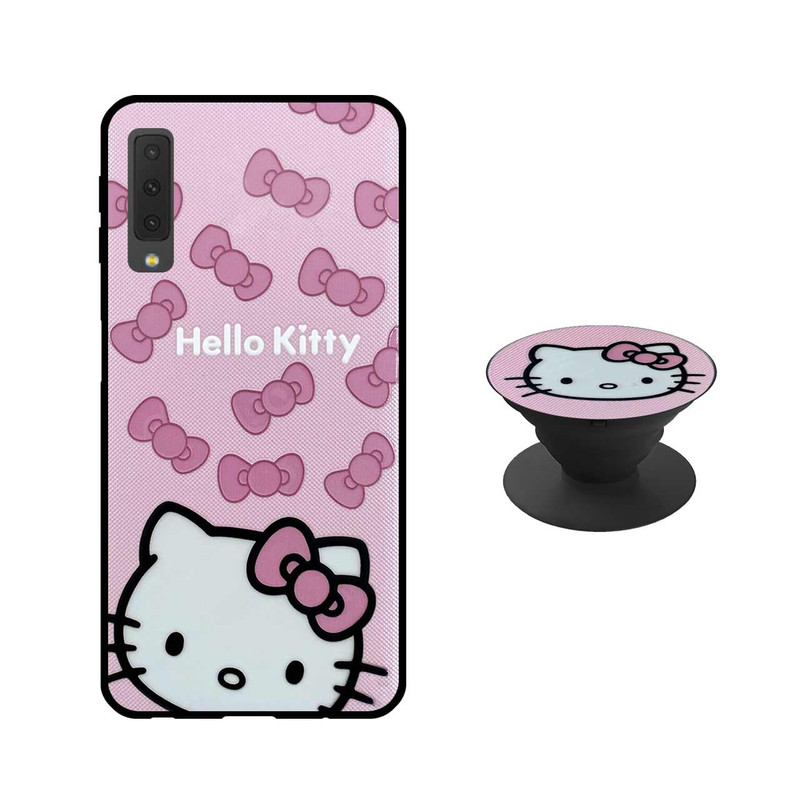کاور دکین مدل Rikki طرح Hello Kitty مناسب برای گوشی موبایل سامسونگ Galaxy A7 2018 / A750 به همراه پایه نگهدارنده