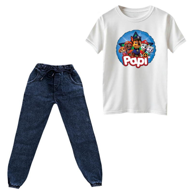 ست تیشرت و شلوار پسرانه مدل سگ نگهبان کد ۶ رنگ سفید