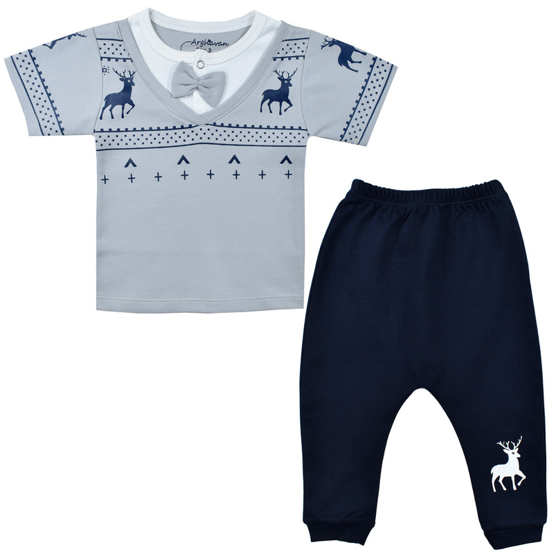 ست تی شرت و شلوار نوزادی ارغوان مدل گوزن