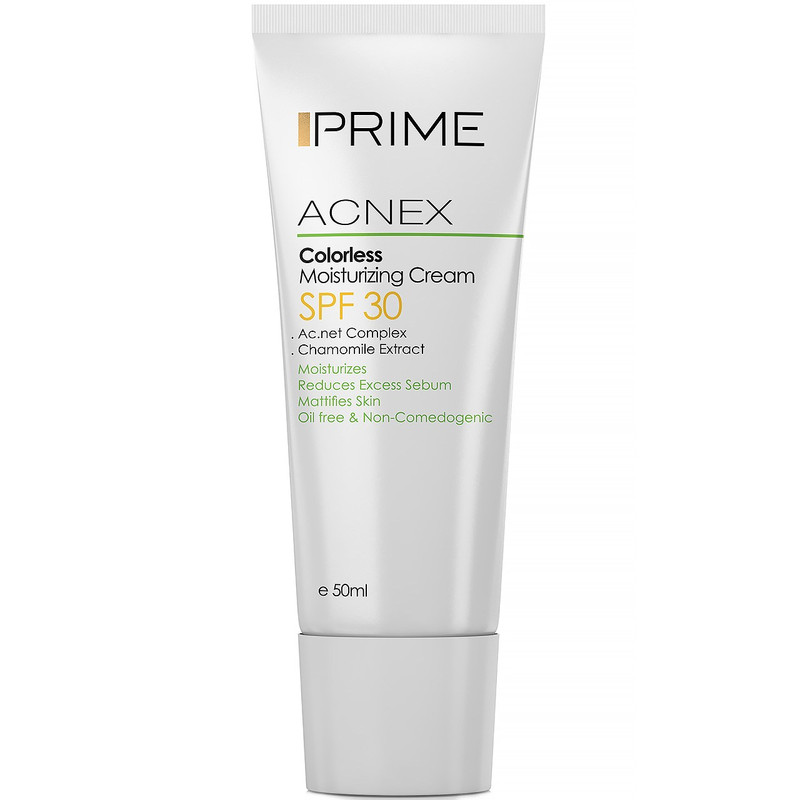 کرم مرطوب کننده بدون رنگ پریم مدل Acnex SPF 30 حجم 50 میلی لیتر