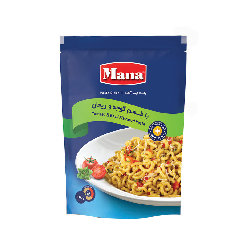 پاستا نیمه آماده با طعم گوجه و ریحان مانا مقدار 145 گرم