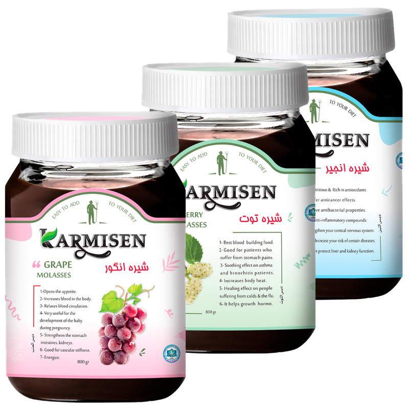 خرید و قیمت شیره انگور و توت و انجير کارمیسن - 800 گرم مجموعه 3 عددی
