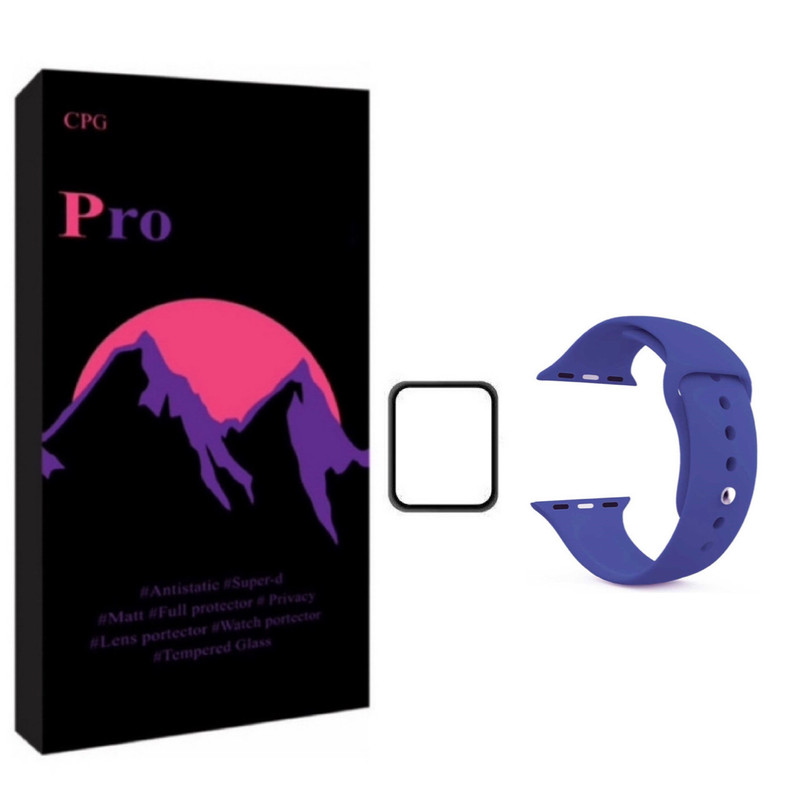 بند پرو مدل سیلیکونی مناسب برای اپل واچ سری 6 سایز 44 به همراه محافظ صفحه نمایش