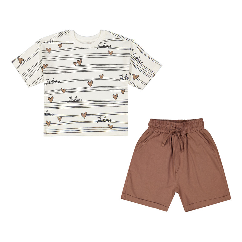 ست تی شرت و شلوارک دخترانه سون پون مدل 1616 رنگ قهوه ای