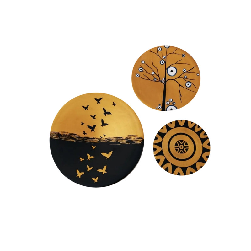 بشقاب دیوارکوب سفالی طرح چشم نظر کد 255 مجموعه 3 عددی