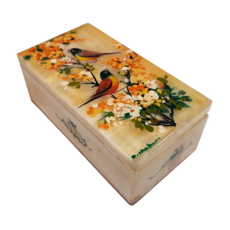 جعبه سنگ مرمر طرح گل و مرغ مدل 30158-1