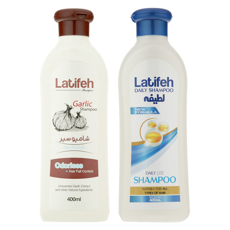 خرید و قیمت شامپو مو لطیفه مدل روزانه پروتئین ابریشم و سیر حجم 400 میلی لیتر مجموعه 2 عددی