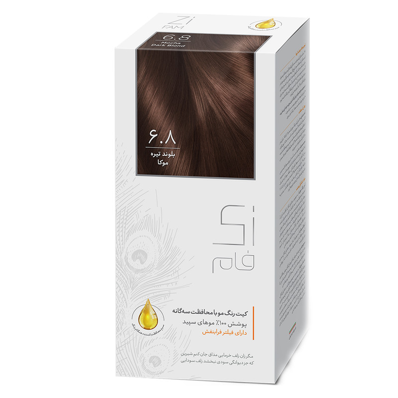 خرید و قیمت کیت رنگ مو زی فام شماره 6.8 حجم 50 میلی لیتر بلوند تیره موکا