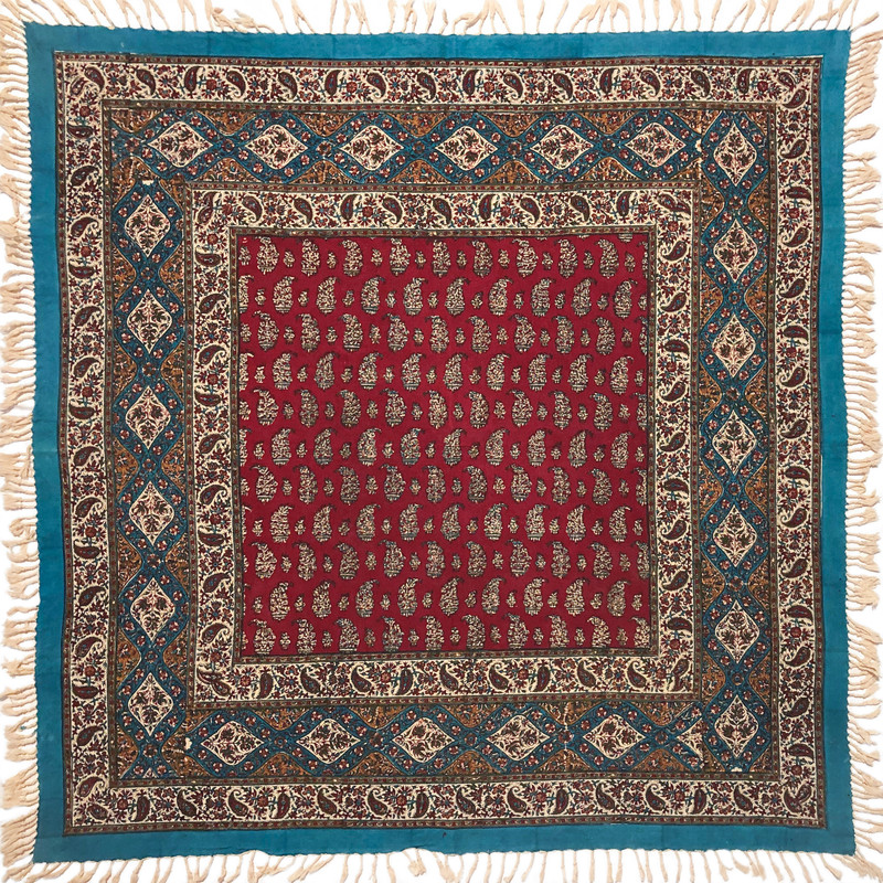 رومیزی قلمکار ممتاز اصفهان اثر عطريان طرح بته رناسی مدل G117 سایز ۱۰۰*۱۰۰ سانتی متر