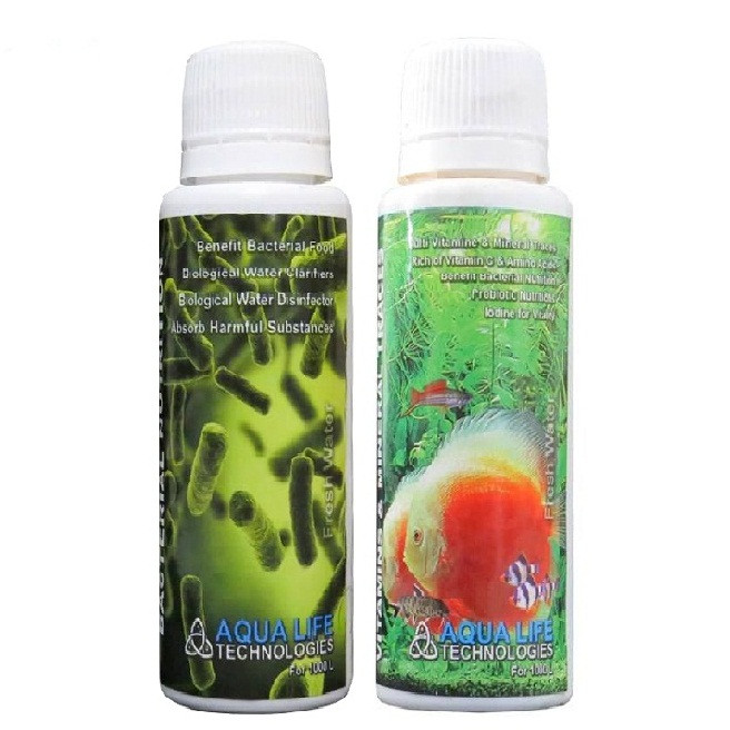 پک محلول خوراک باکتری های مفید و محلول مولتی ویتامین آکواریوم آکوالایف حجم 100 میلی لیتر