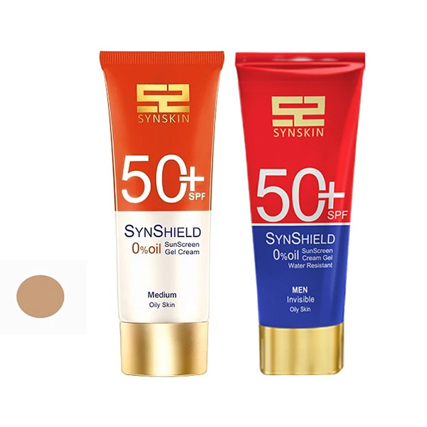 ژل ضد آفتاب رنگی ساین اسکین SPF 50 مدل M مناسب پوستهای چرب حجم 50 میلی لیتر به همراه کرم ژل ضد آفتاب آقایان مدل ساین شیلد