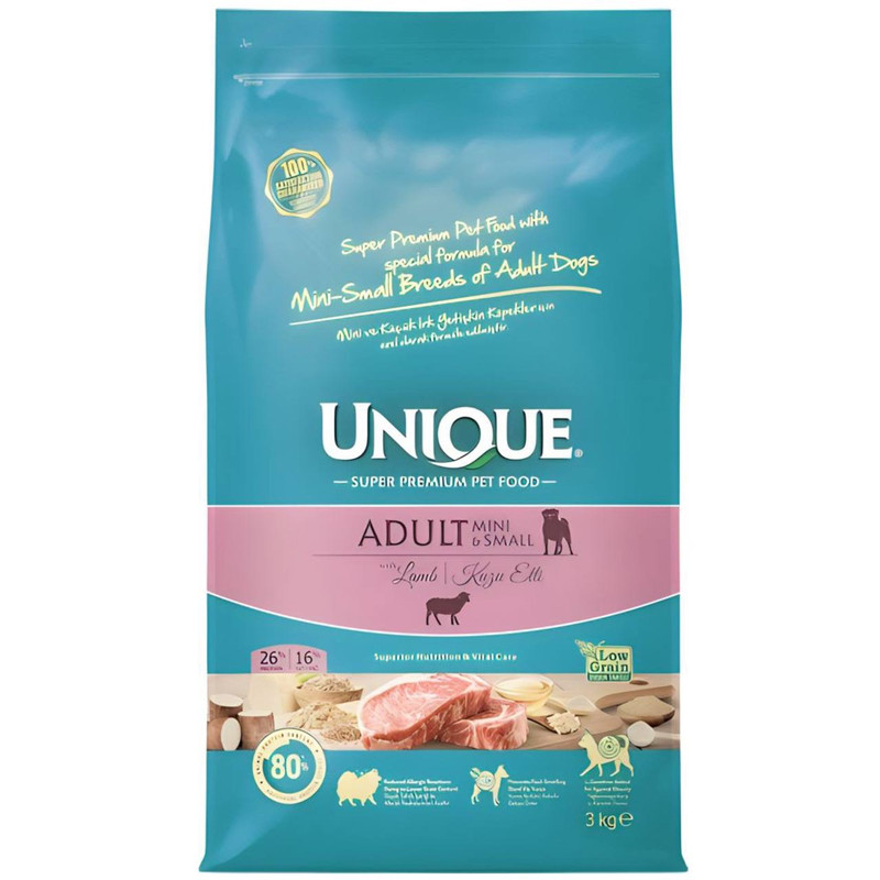 غذای خشک سگ یونیک مدل ادولت مینی اند اسمال با طعم گوشت بره وزن 3 کیلوگرم