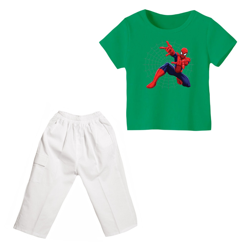 خرید و قیمت ست تی شرت و شلوارک پسرانه مدل مرد عنکبوتی کد ۱۵ رنگ سبز