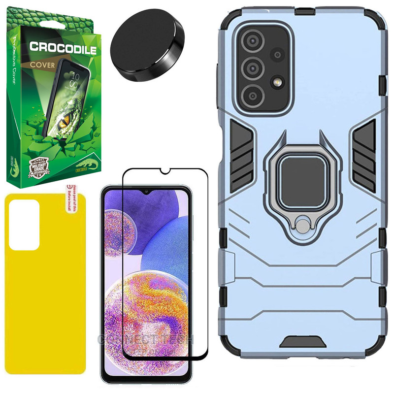 کاور کروکودیل مدل K-BTMN مناسب برای گوشی موبایل سامسونگ Galaxy A23 به همراه محافظ صفحه نمایش و برچسب محافظ پشت و پایه نگهدارنده گوشی