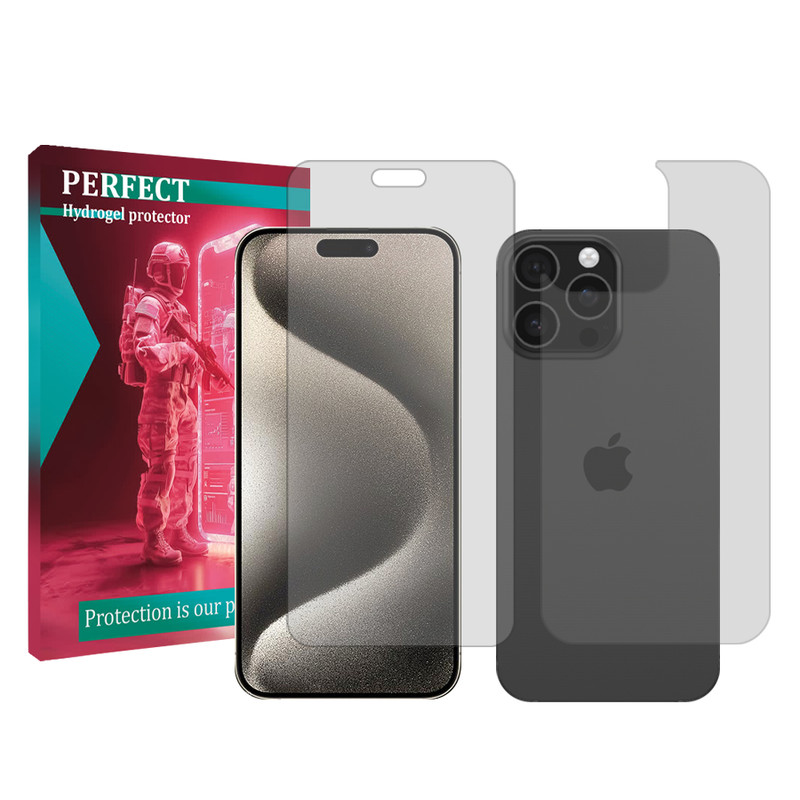 محافظ صفحه نمایش شفاف پرفکت مناسب برای گوشی موبایل اپل iPhone15 Pro Max به همراه محافظ پشت گوشی