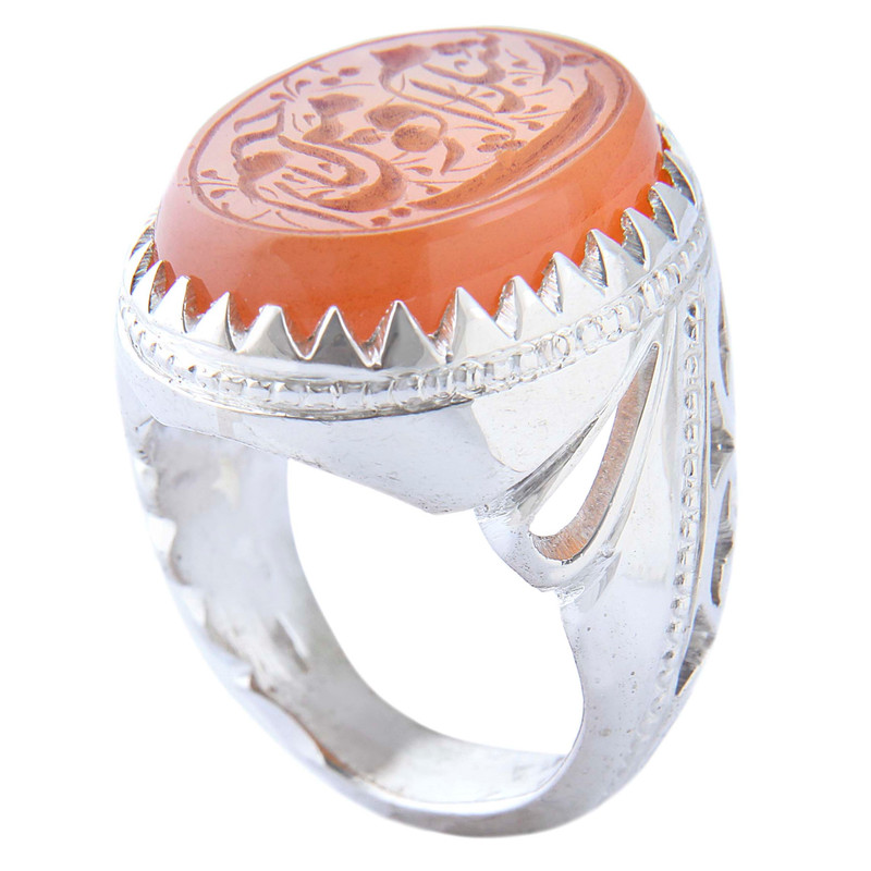 انگشتر نقره مردانه بازرگانی میلادی مدل رکاب دستساز عقیق یمنی خطی کد AM_4695