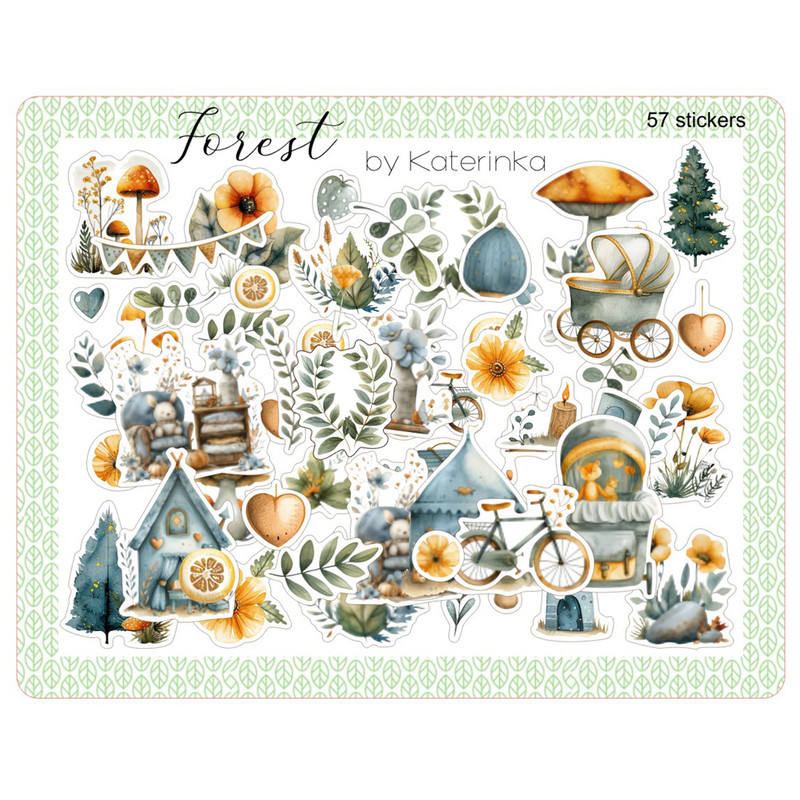 برچسب کاترینکا طرح برش خورده بولت ژورنال و اسکرپ بوک مدل Forest بسته 57 عددی