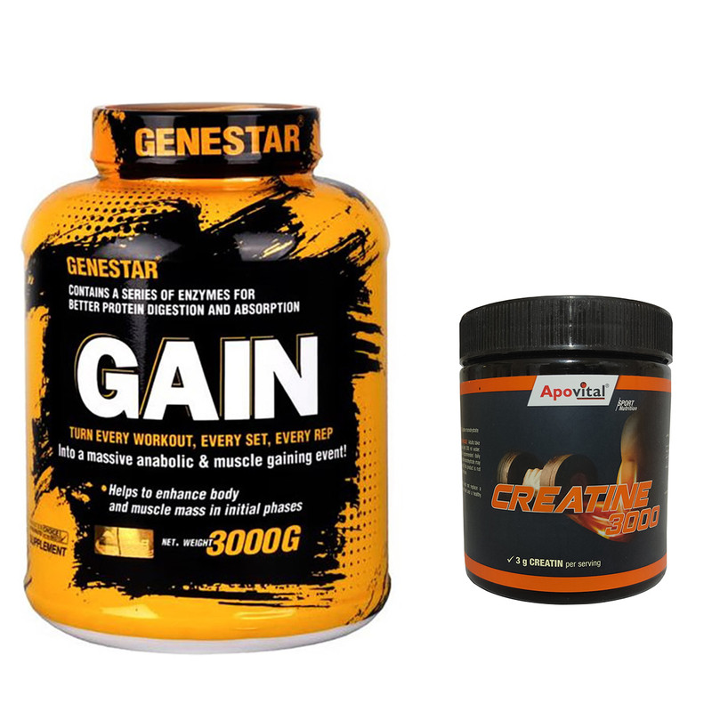 پودر گین افزایش وزن ژن استار -3000 گرم به همراه پودر کراتین آپوویتال- 250 گرم