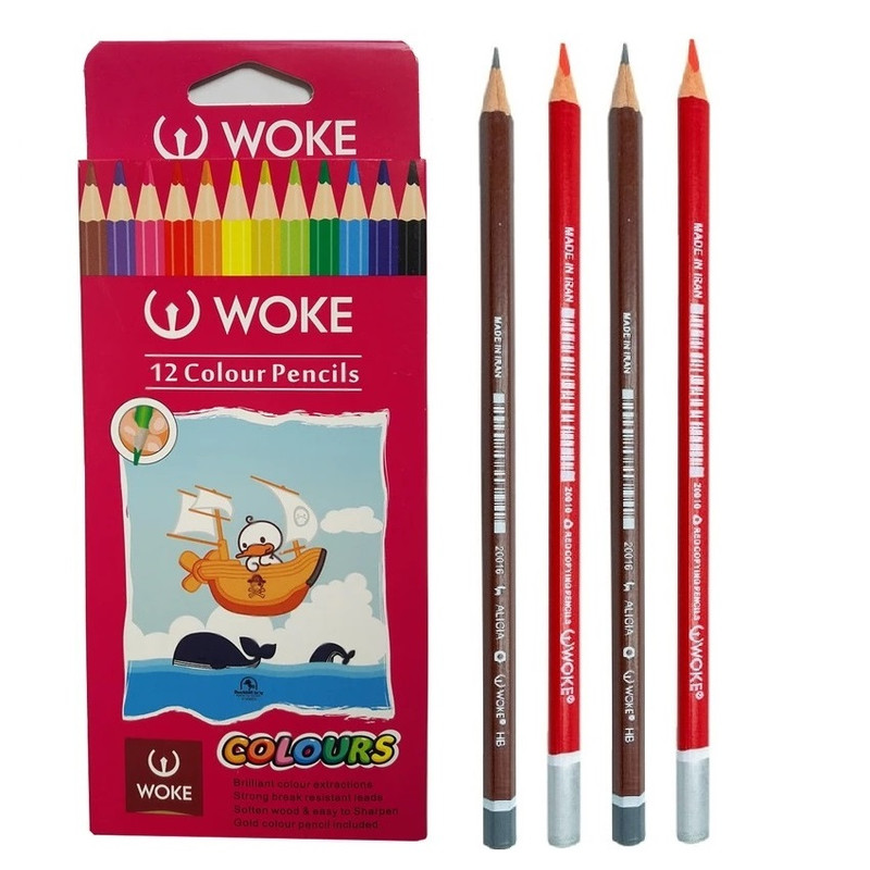 مداد رنگی 12 رنگ ووک مدل قایق به همراه مداد مشکی و مداد قرمز مجموعه 16 عددی