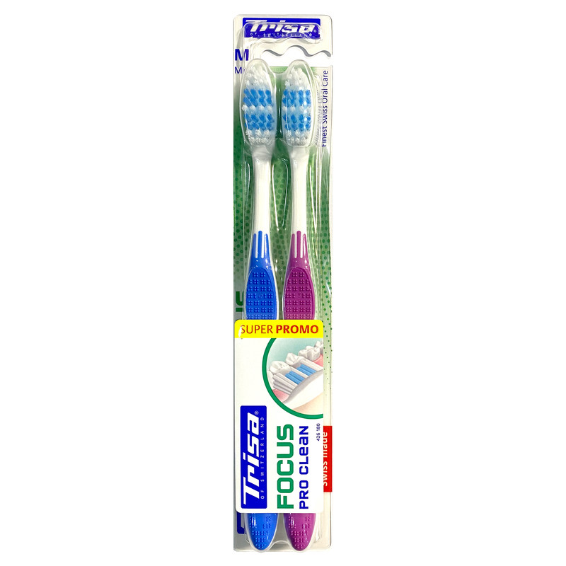 مسواک تریزا مدل فوکوس پروکلین با برس متوسط بسته 2 عددی