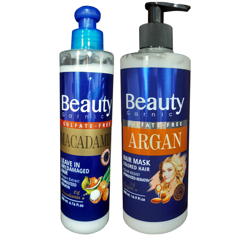 ماسک مو بیوتی مدل آرگان حجم 500 میلی لیتر به همراه کرم مو مدل ماکادمیا حجم 200 میلی لیتر