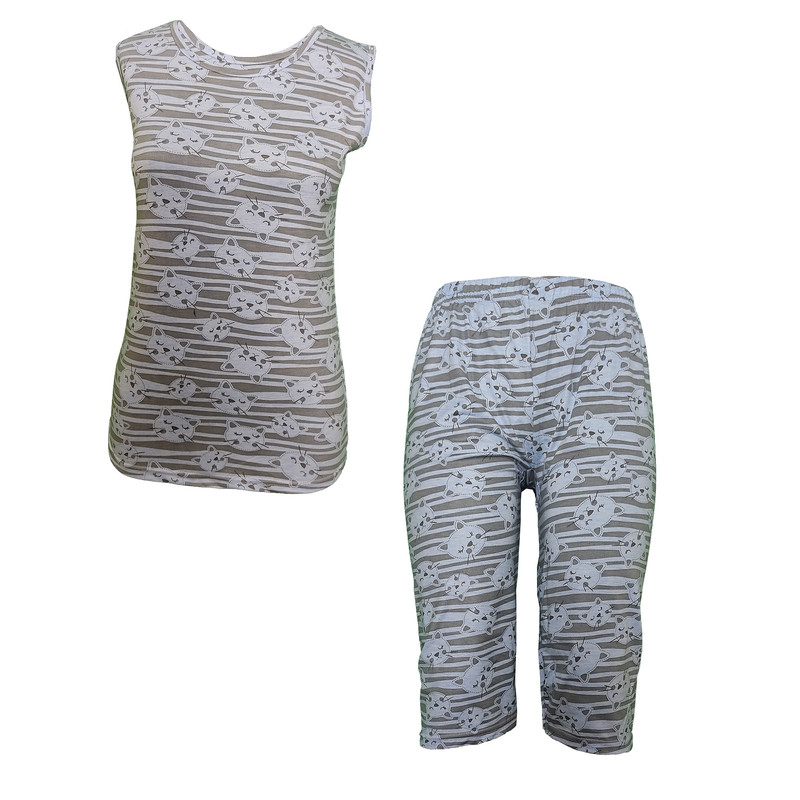 ست تاپ و شلوارک زنانه مدل GH32 راه راه گربه ای